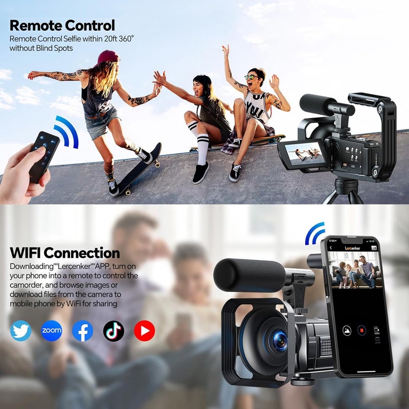 FIREFOTO Camcorder Video Camera, 5K Video Cameras for Filming Night Vision Vlogging Camera for YouTube with 3" Touch Screen, Digital Camcorder with 16X Zoom Wifi Microphone Remote Tripod 64GB Card 2 Batteries - Image 4